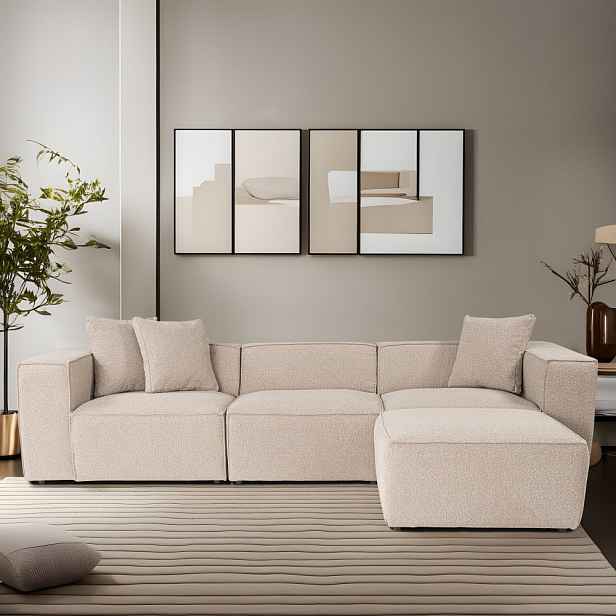 Rohová sedací souprava Lora (L1-O1-1R-POUFFE ) - Peach