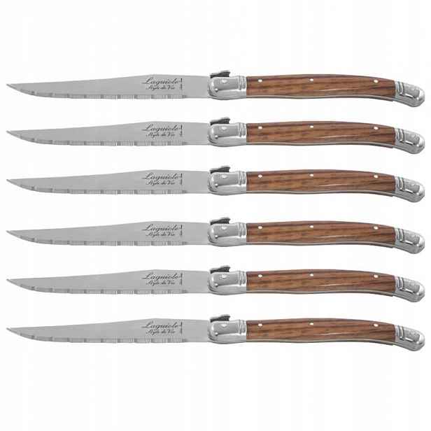 Sada 6 steakových nožů Laguiole v dřevěném bloku, čepel 1,8 mm