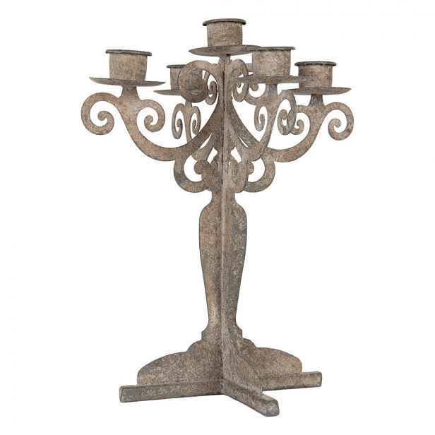 Šedý antik kovový svícen na 5 úzkých svíček Triento - 15*15*26 cm Clayre & Eef