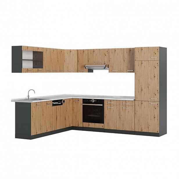 Vicco ROHOVÁ KUCHYŇ R-Line, Řemeslný dub/Antracit, 287 x 227 cm s pracovní deskou