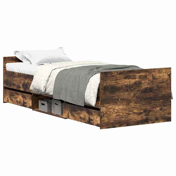 vidaXL Rám postele s hlavovým a nožním čelem kouřový dub 90 x 190 cm