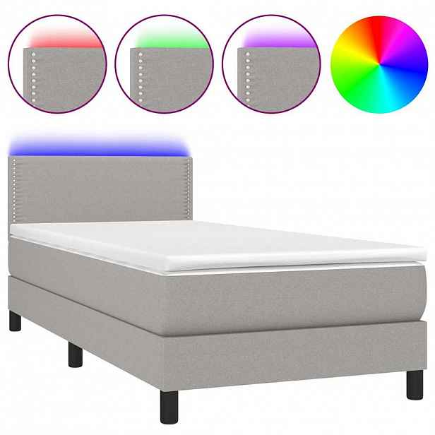 vidaXL Box spring postel s matrací a LED světle šedá 90x190 cm textil