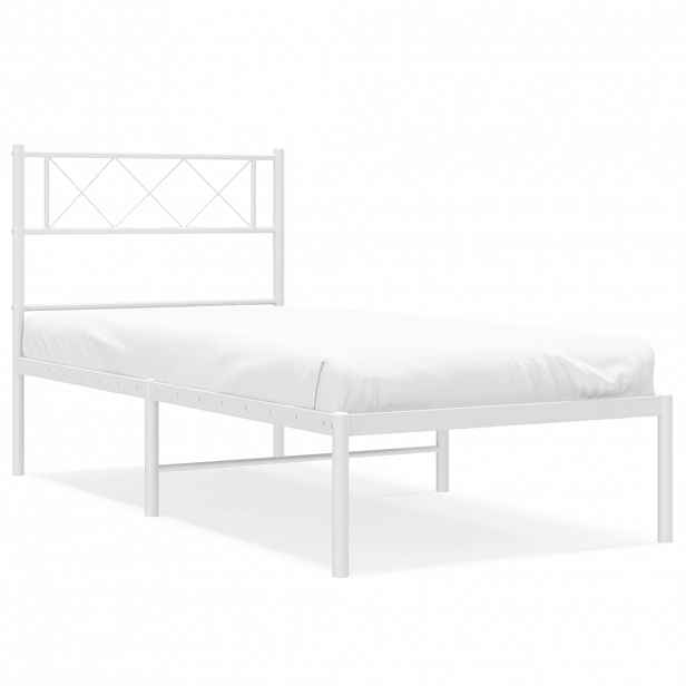 vidaXL Kovový rám postele s čelem bílý 107 x 203 cm