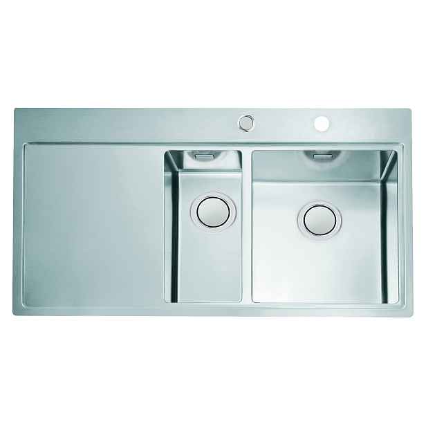 Alveus PURE UP 60 - P - pravý nerezový obdélníkový dřez 980 x 525 x 205 mm s vaničkou a odkládací plochou vlevo (Tlačítkem ovládaný sifon v ceně produktu)