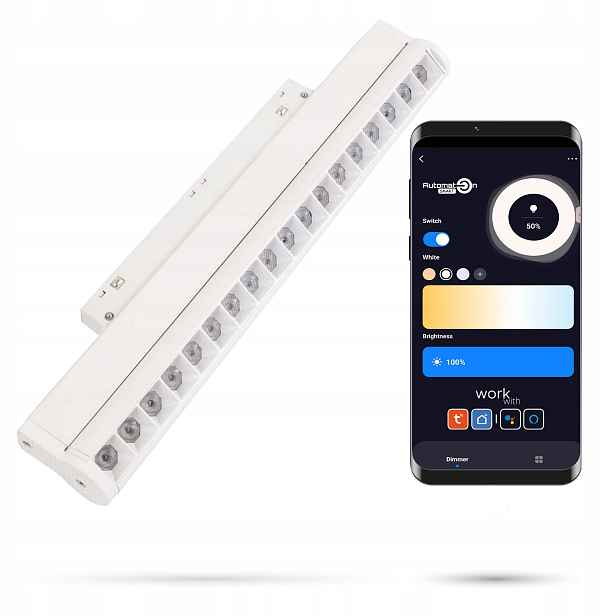 Lineární reflektor Bílý Led WiFi Zigbee nastavitelný 18W Smart Track 48VDC 3-6K