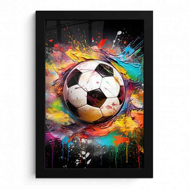 MuchoWow PLAKÁT V RÁMU Fotbal - barva - barvy - černá - bílá 20x30 cm