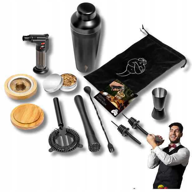 Sada Na Uzení Whisky Smoker Dřevo Barmanský Set Šejkr