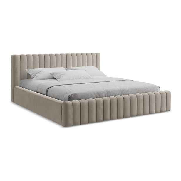 Taupe čalouněná dvoulůžková postel s úložným prostorem s roštem 160x200 cm Lemi – Makamii