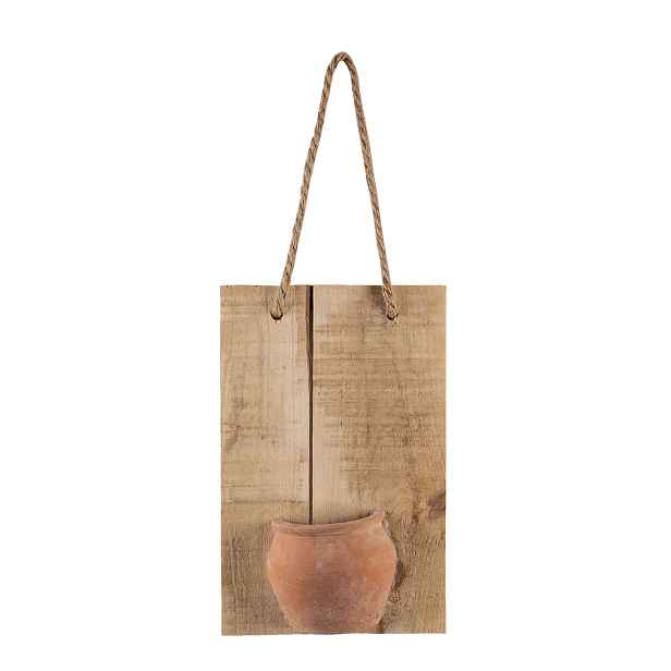 Závěsná dekorativní dřevěná deska s hnědým hrnečkem - 18*11*28 cm Clayre & Eef