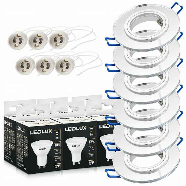 6x Halogenové svítidlo Skleněné kulaté zrcadlo žárovka GU10 Led 10W 3 Barvy
