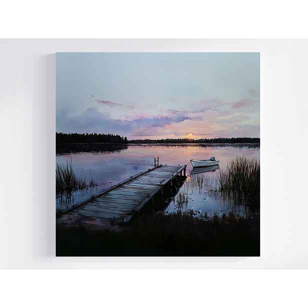 Obraz Na Plátně Canvas Krajina Jezero Přístav Most Loďka Slunce 50x50