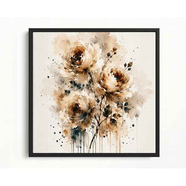 Obraz Rám American Box Abstrakce Květiny Růže Béžová Akvarel Boho 50x50