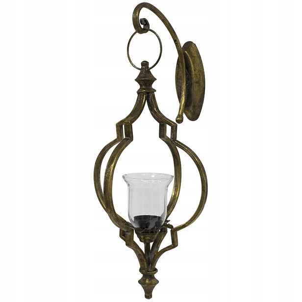Stylový závěsný lampion z kovu – Elegance v tmavém retro zlatě