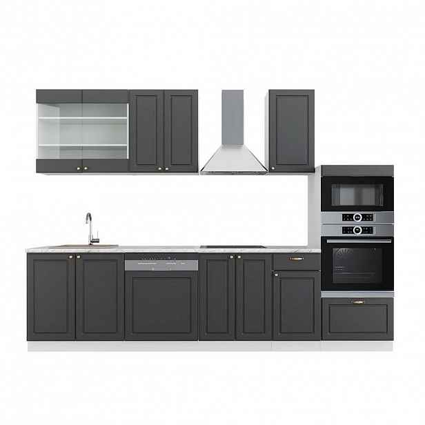Vicco KUCHYŇSKÝ KOUT Fame-Line Antracitově zlatá/bílá 300 cm s vysokou skříní, PD Mramor