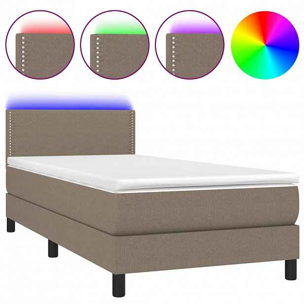 vidaXL Box spring postel s matrací a LED taupe 90x190 cm textil