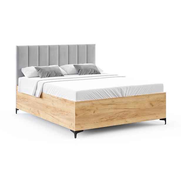 FDM Postel Sierra se zvedacím roštem Paris světle šedá/dub craft, velikost 140x200