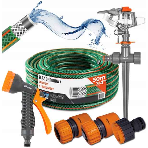 Hadice 3/4" 50 m 4 Vrstvy Zavlažovací Pistole Set Bradas