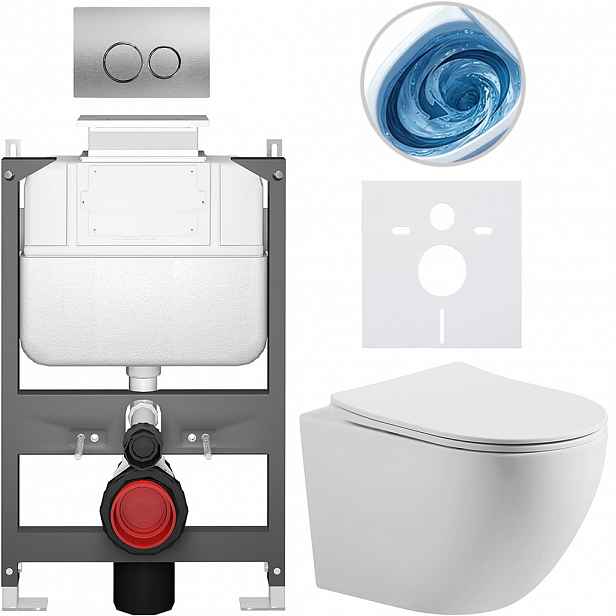 Kompletní WC set Basic/Cesso - bílá matná - WC tlačítko Dualo/Stříbrná - ovládání shora - předstěnová instalace - 49x36 cm - 8050BD86160