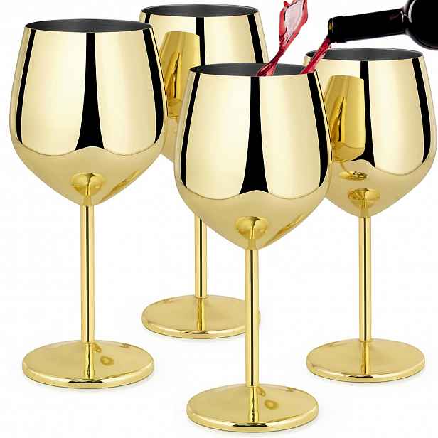 Skleničky Na Červené Víno Ocelové 500ML 4 Ks Zlatý Dárek Svatba Svatební Hostina