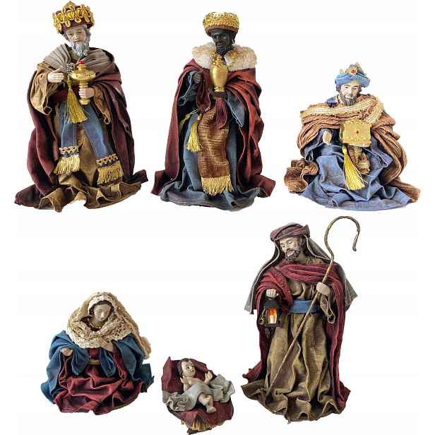 Orientální figurky do betlému v oblečení z materiálu 6-dílů – max. 20 cm výška
