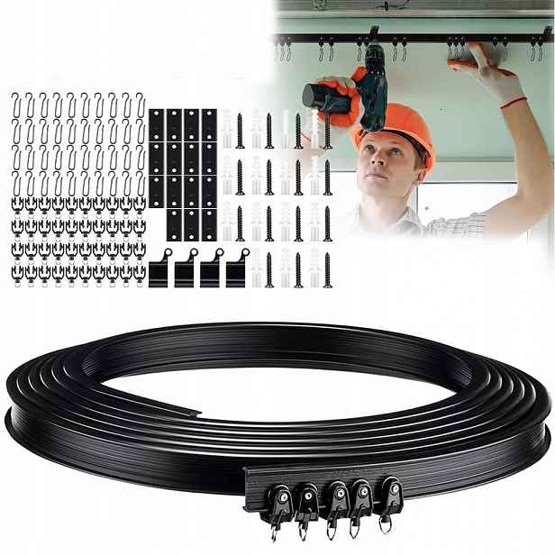 Pvc Elastická Garnýž Lišta Na Záclony 5M Celý Set Bílá Barva