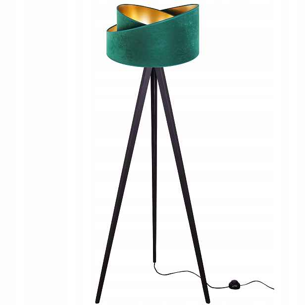 Stojací Lampa Trojnožka Zlatá Stínidlo Velur