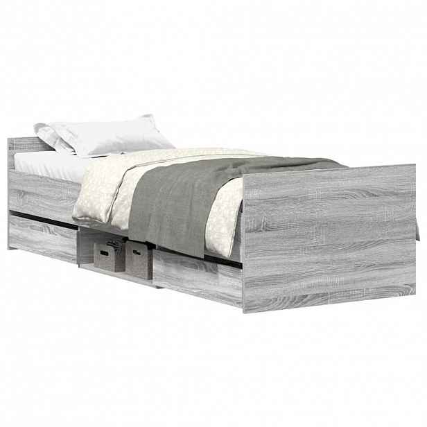 vidaXL Rám postele s hlavovým a nožním čelem šedý sonoma 75 x 190 cm