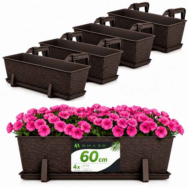 4x Balkonový Truhlík Květináč 60 cm S Úchytkami Set Bronz