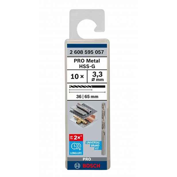 Bosch - Sada vrtáků do kovu, 3,3x65 mm, 10 ks 2608595057