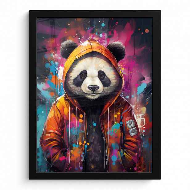 MuchoWow PLAKÁT V RÁMU Panda - Bunda - Graffiti - Oranžová 30x40 cm