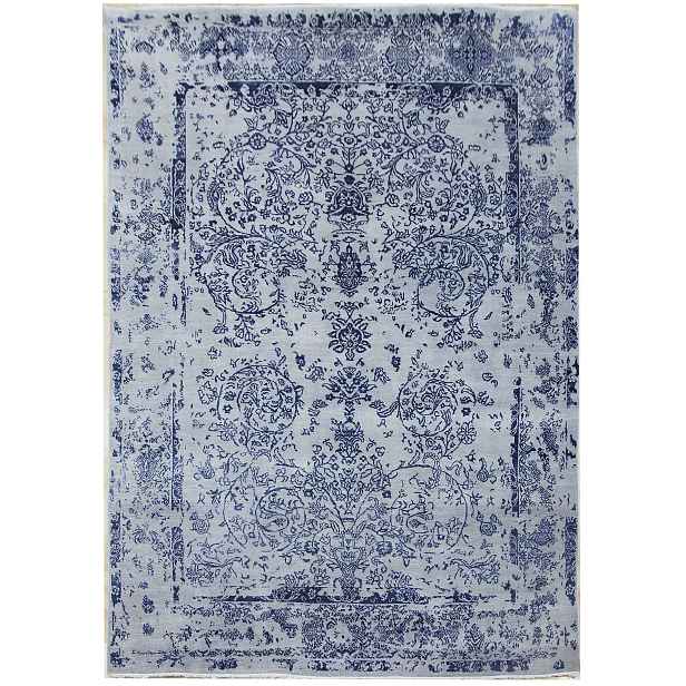 Ručně vázaný kusový koberec Diamond DC-JK ROUND Silver/peacock blue, 275x365, modrá, chodba / předsíň, Diamond Carpets India