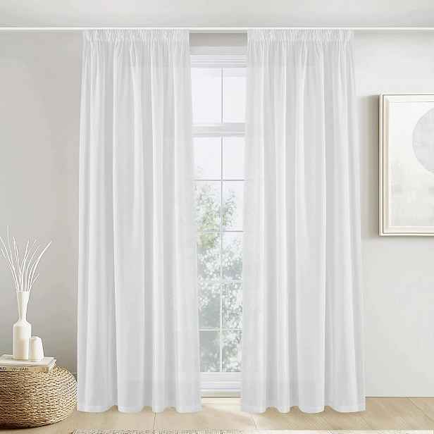Záclony ve stylu lnu, sada 2 poloprůhledných pásek 140 x 260 cm – bílá