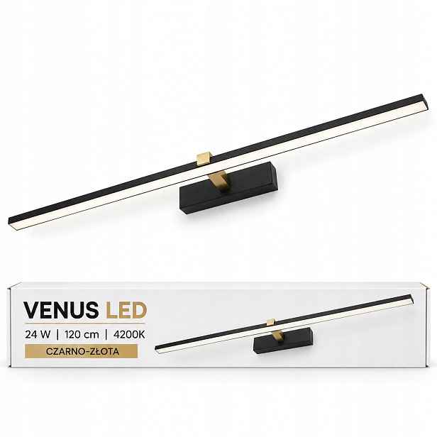 120 cm Venus 24W černo-zlatá nástěnná Led lampa 4200K IP44 do obývacího pokoje 1640lm