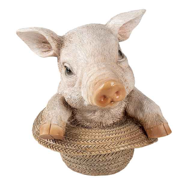 Dekorativní soška prasátka v klobouku - 13*12*14 cm Clayre & Eef
