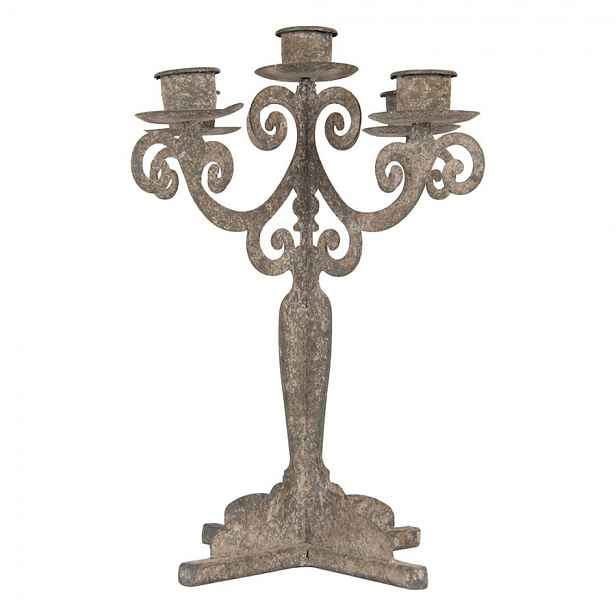 Šedý antik kovový svícen na 5 úzkých svíček Triento - 26*26*35 cm Clayre & Eef