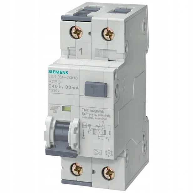 Siemens Rcbo, 10 kA, 1P+N, typ A, 30 mA, B-char, In: 6 A, Un Ac: 230 V