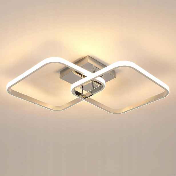 Stropní Led lampa Lustr Chrom Čtvercový Moderní do obývacího pokoje 42W 3000K