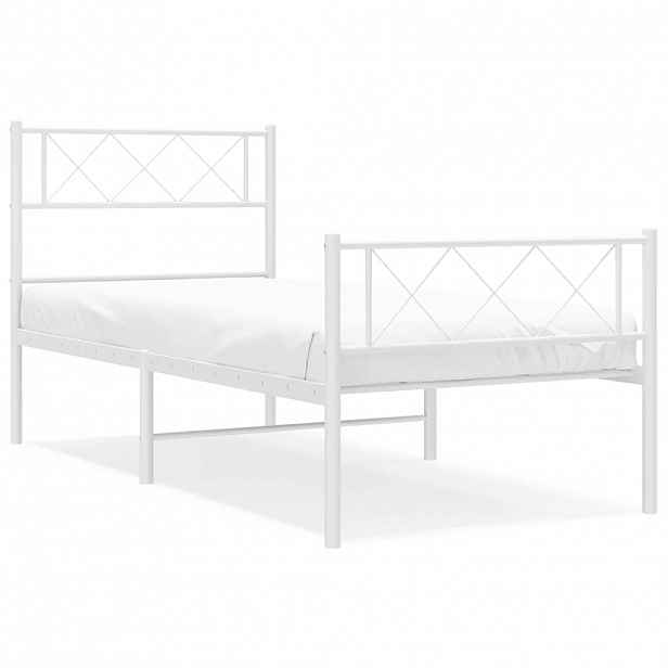 vidaXL Kovový rám postele s hlavovým a nožním čelem bílý 100 x 200 cm