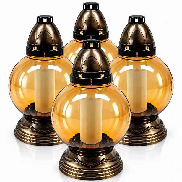 4x Hřbitovní Svíčka Sada lampionů na hrob vložky Bonus 29 cm S-138