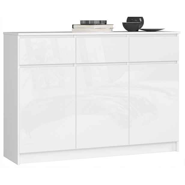 Komoda Se Zásuvkami K140 3D 3 Ks Clp Bílý Lesklý Akd