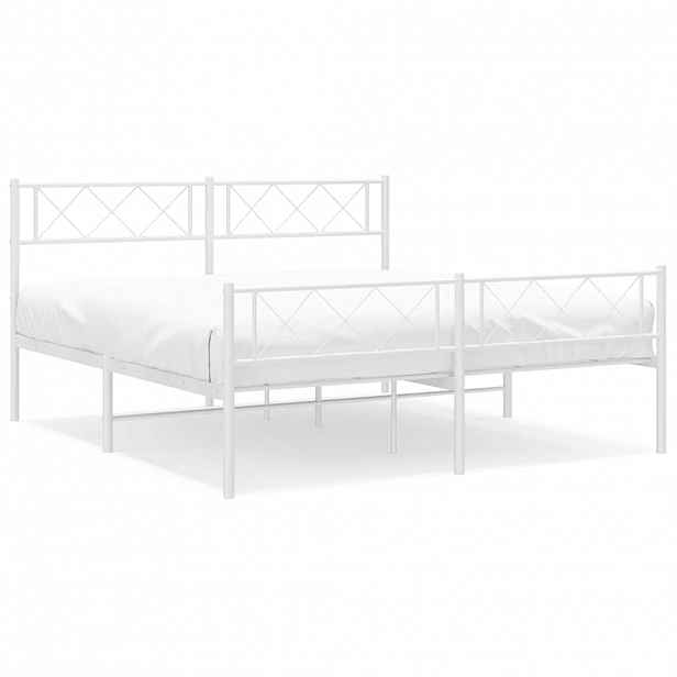 vidaXL Kovový rám postele s hlavovým a nožním čelem bílý 135 x 190 cm