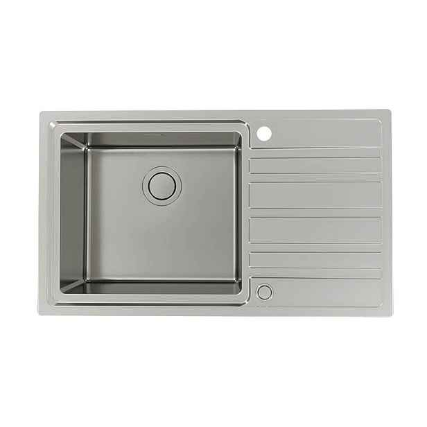 Alveus RANDO UP 50 L - levý nerezový obdélníkový dřez 865 x 505 x 205 mm s odkládací plochou vpravo (Tlačítkem ovládaný sifon v ceně produktu)