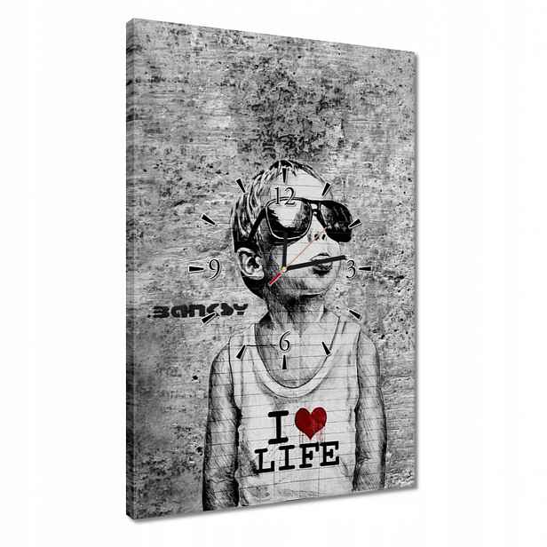 Hodiny 40x60 I love life Banksy