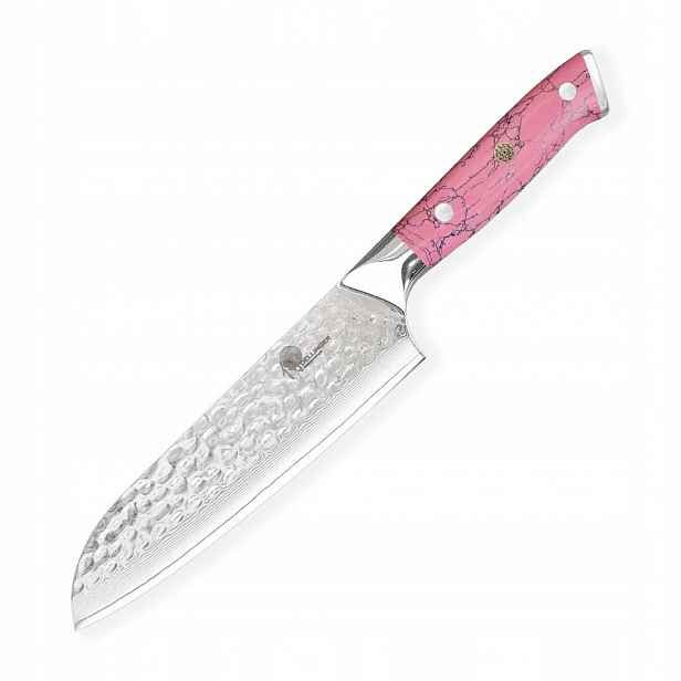Nůž Santoku 180 mm Pink Stone Tsuchime Damascus