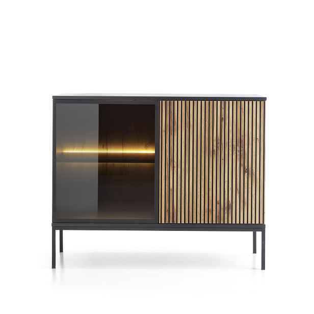 Piaski Komoda Sento s LED osvětlením 104 cm dub wotan/černá