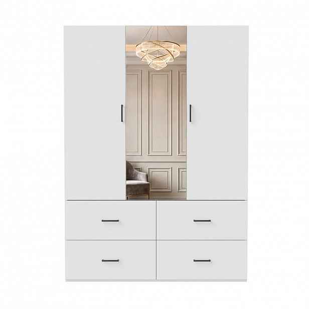 SHOPENTRA SKŘÍŇ 130 cm bílá se zrcadlem a LED osvětlením, 4 zásuvky, dostatek úložného prostoru