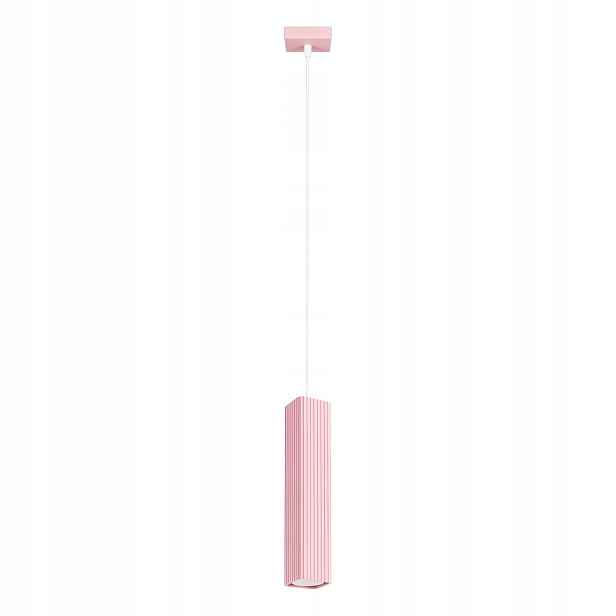 Sollux Lighting závěsná lampa Rayo růžová rýhovaná čtvercová GU10 10W