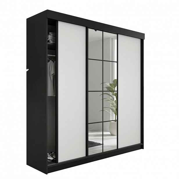 Kier Furniture POSUVNÁ ŠATNÍ SKŘÍŇ LAMARO - 250x205x59cm - Černá & Bílá