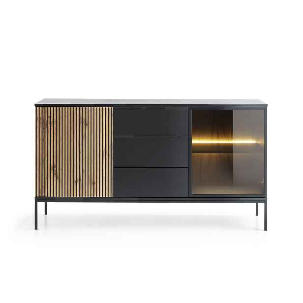 Piaski Komoda Sento s LED osvětlením 154 cm dub wotan/černá
