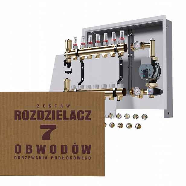 Rozdělovač pro podlahu 7 okruhů s čerpadlem Wilo podomítková skříňka Pex